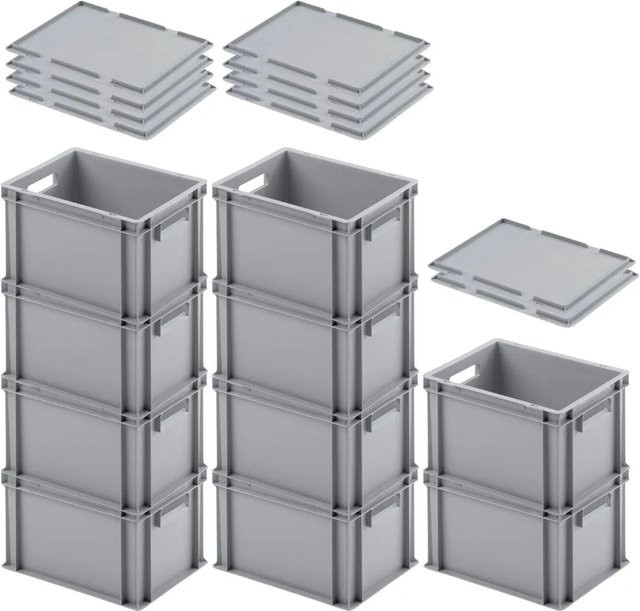 PROREGAL SuperSparSet 10 Euroboxen mit offenem Griff und Auflagedeckel, Grau, H: 23,5 cm, B: 30 cm, T: 40 cm - Bild 1