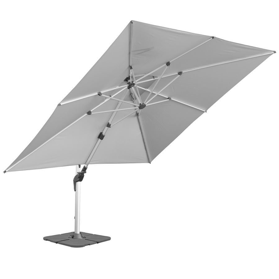 anndora Alu Ampelschirm Silber Grau mit Betonständer und Betonplatten, quadratisch, 3,5 x 3,5 m, 360 Grad drehbar und schwenkbar neigbar - Bild 1