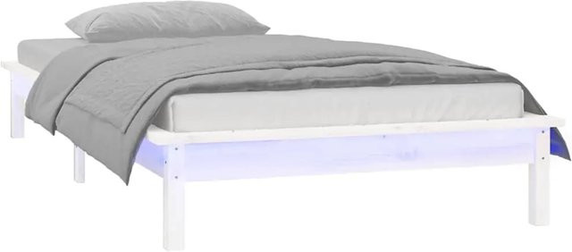 vidaXL Massivholzbett aus Kiefernholz mit LED-Unterbettbeleuchtung und USB-Ladeport, Weiß, B/T/H: 90 x 190 x 26 cm - Bild 1