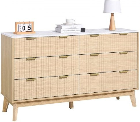 VEVOR Kommode mit 6 geriffelten Schubladen aus MDF und Gummholz, moderner minimalistischer Schubladenschrank mit Kippschutz, Farbe: Beige, B/T/H: 39,9 x 137,2 x 81,3 cm - Bild 1