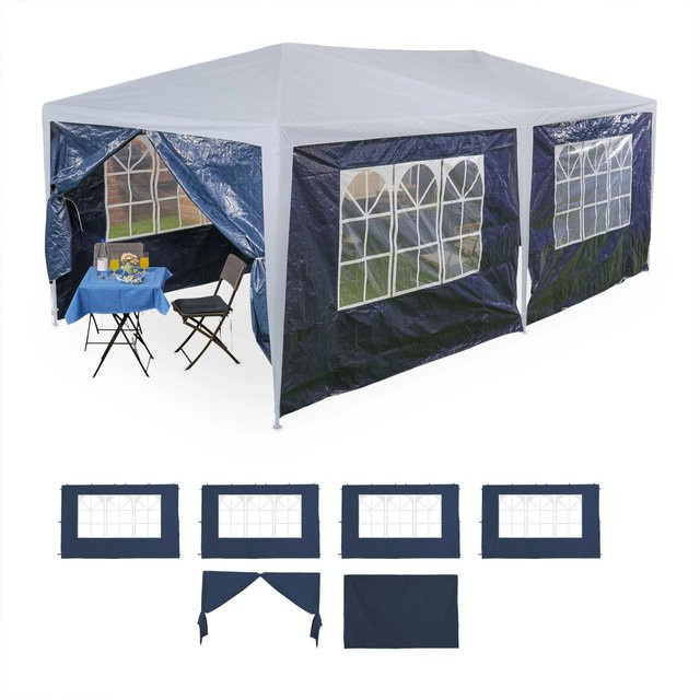Relaxdays 6er Set Pavillon Seitenteile aus PE-Kunststoff in Blau, wasserdicht und reißfest für 3 m x 6 m - Bild 1