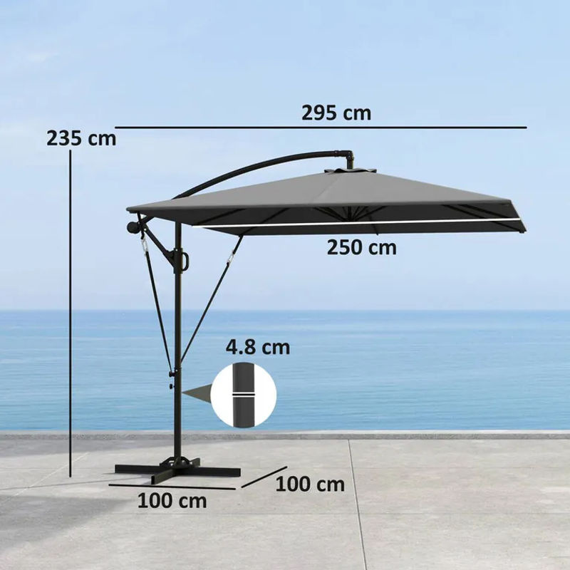 Outsunny Ampelschirm grau aus Polyester mit UPF 50+ B/H/L: 250 x 235 x 295 cm - Bild 2