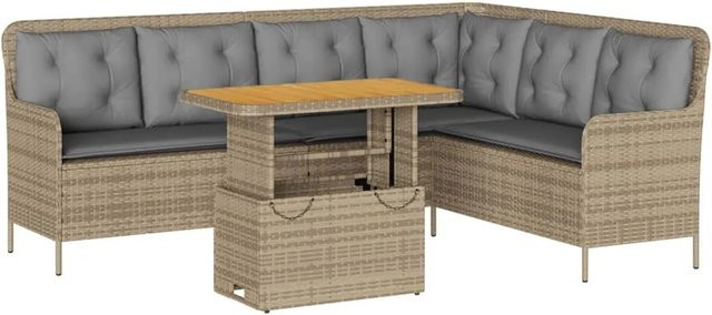 vidaXL 2-teilige Garten-Sofagarnitur in L-Form mit Kissen und Couchtisch, Beige, Poly-Rattan mit Metallgestell - Bild 1