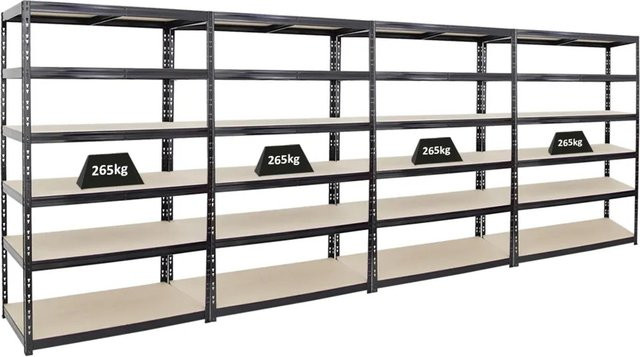 PROREGAL Schwerlastregal Giant Tiger 4er Set, Schwarz, 6 Ebenen, H x B x T: 200 x 120 x 60 cm - Bild 1