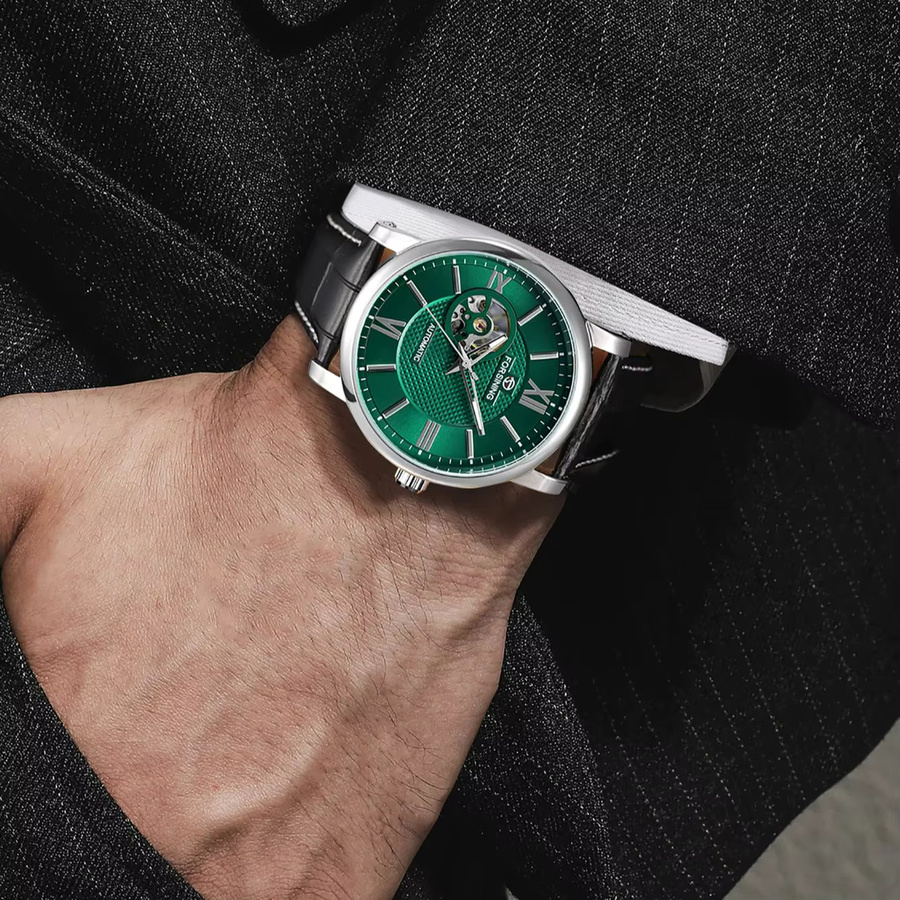 Forsining Armbanduhr Automatik, grünes Skelett-Zifferblatt, Leder, Herren - Bild 3