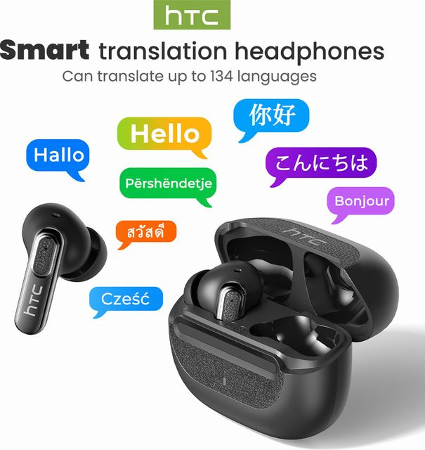 HTC NE60 AI Translator Wireless Earbuds Bluetooth In-Ear-Kopfhörer mit Geräuschunterdrückung und Mikrofon, Schwarz, IPX5 wasserdicht - Bild 1