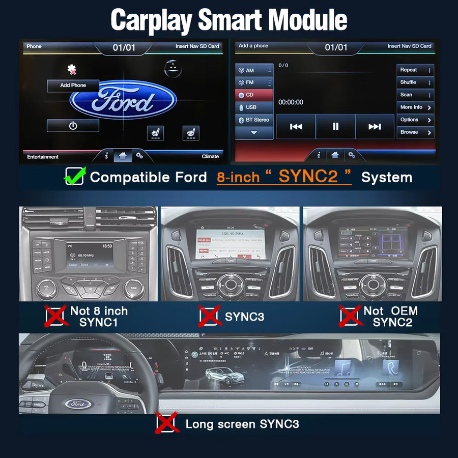 AUTOTOP Kabelloser Apple CarPlay und Android Auto Decoder für Ford SYNC 2 mit AirPlay, MirrorLink und Bluetooth zur Nachrüstung für Focus, Kuga, Mondeo, C-Max, S-Max, Galaxy, Mustang, Edge und Explorer - Bild 3