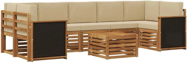 vidaXL Outdoor-Sofagarnitur aus Massivholz Akazie in L-Form, 8-teiliges Set mit Polstern in Natur und Beige - Bild 1