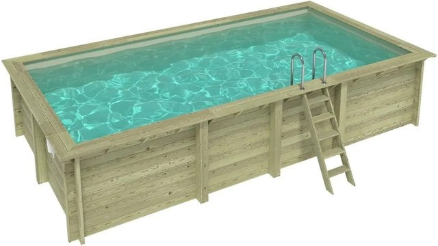 ALTANKA Holzpool Aqua rechteckig in Sandfarben mit am Beton verschraubten Stützen, B: 7,00 m, T: 3,75 m, H: 1,45 m - Bild 1