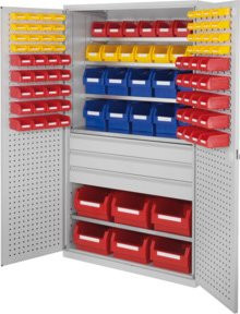 Kappes Grossraumschrank Mod. 35 mit Loch- und Schlitzplatten in Grau mit Sichtfenstertüren, Regalböden und Schloss, H x B x T: 195 x 113 x 59 cm - Bild 1