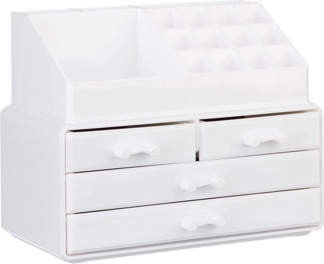 Relaxdays Make Up Organizer aus Acryl in Weiß mit 4 Schubfächern, B/T/H: 24 x 19 x 13,5 cm - Bild 1