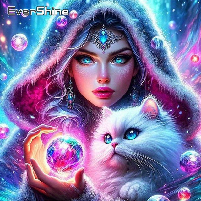 Evershine Kreuzstich Set Mädchen Porträt mit Katze 11CT DIY Stickerei Kit in Multicolour - Bild 1