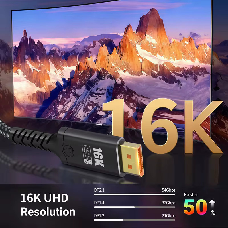 DOONJIEY Typ-C auf DisplayPort 2.1 Kabel 16K@60Hz 8K@60Hz Bidirektional, Schwarz, kompatibel mit Thunderbolt 4/3 für MacBook Pro und AI - Bild 3