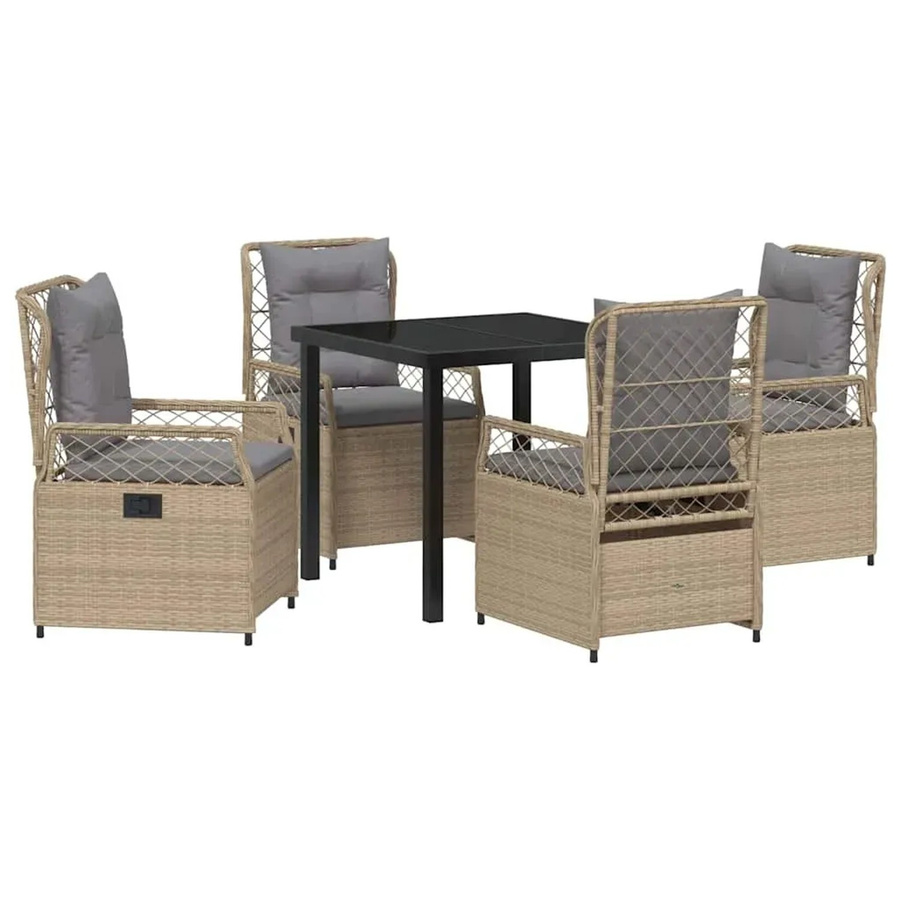 vidaXL Garten Essgruppe 5-teilig aus Poly-Rattan in Beige mit quadratischem Tisch und 4 Stühlen - Bild 2