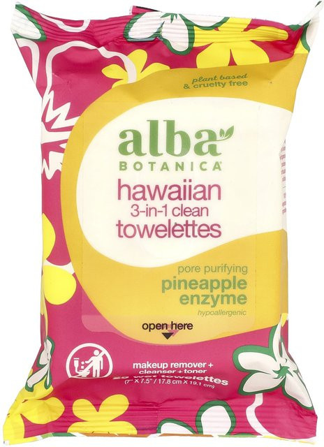 Alba Botanica Hawaiianische 3-in-1-Reinigungstücher, Gesicht, 25 Stück - Bild 1