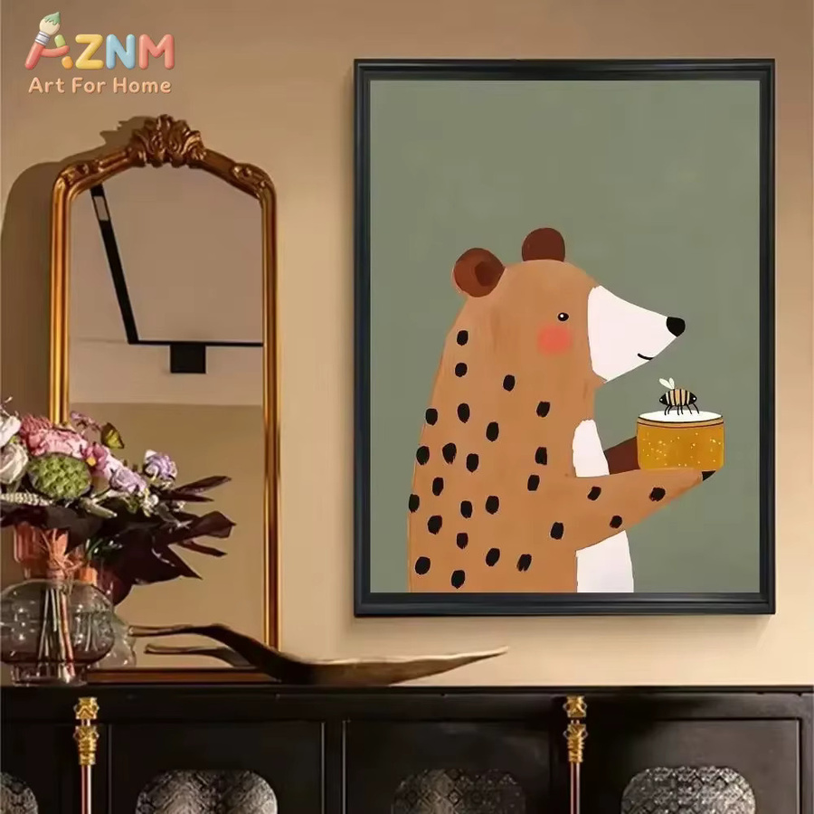 Kayou Abstrakte Leinwandkunst Zirkustiere Wandbild mit Bär, Elefant, Biene, Einhorn und Tiger in Mehrfarbig - Bild 5