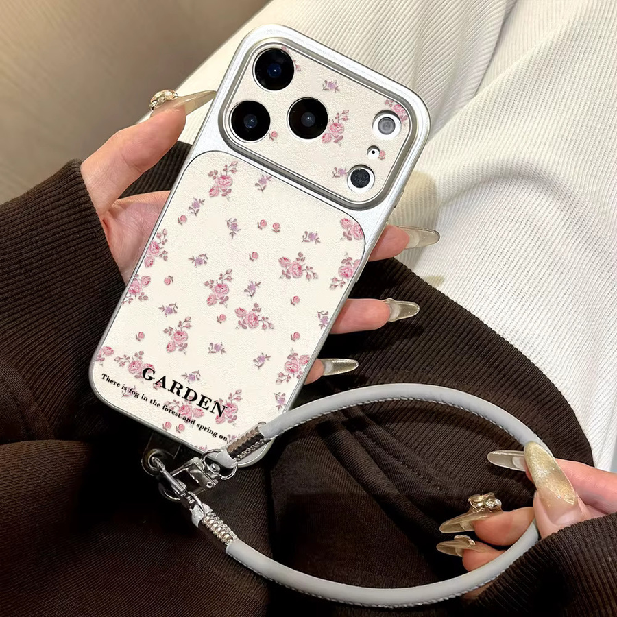 AKABEILA Blumen Leder Handyhülle für iPhone 12 bis 17 Pro Max, Matt, Weiche Stoßfeste Silikonhülle mit Trageband, Multicolour - Bild 2