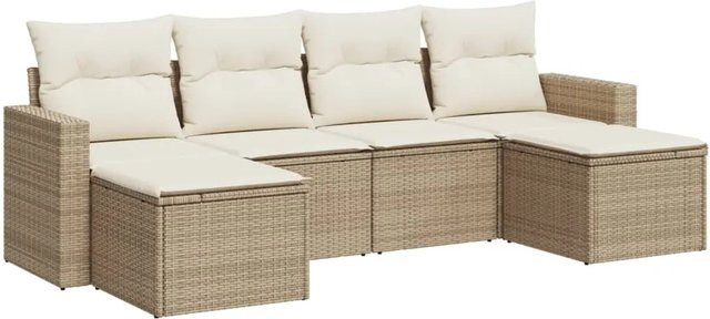 vidaXL 6-teilige Garten-Sofagarnitur in L-Form aus Poly-Rattan in Beige mit Sitzkissen und Rückenkissen - Bild 1