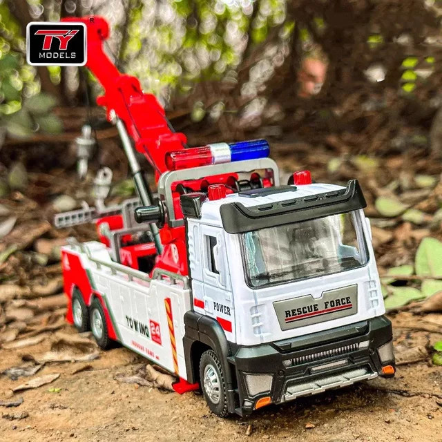 MINI AUTO Doppel Haken Wrecker Transport Kran, Modell Spielzeug, 1:32, Metall, mit Licht und Sound - Bild 1