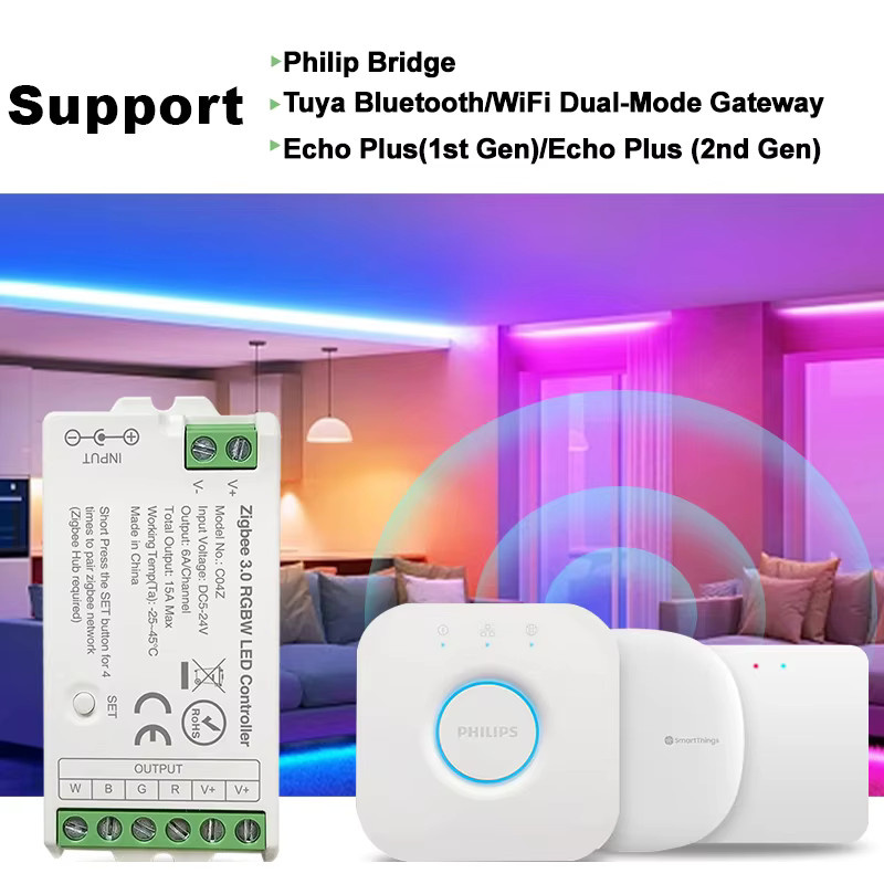 Tuya Zigbee 3.0 LED Controller mit WiFi APP Fernbedienung und Sprachsteuerung für RGBW RGBCCT LED Streifen, DC5V-24V, Weiß - Bild 2