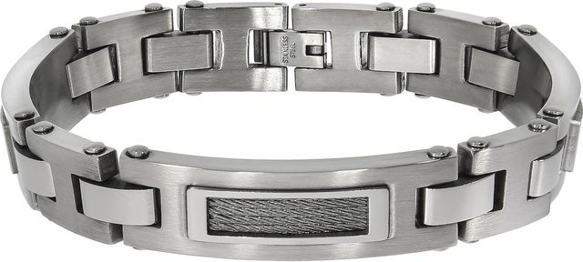 Zeeme Armband Edelstahl, poliert matt, Stahlseil, 21,5 cm, Unisex - Bild 1