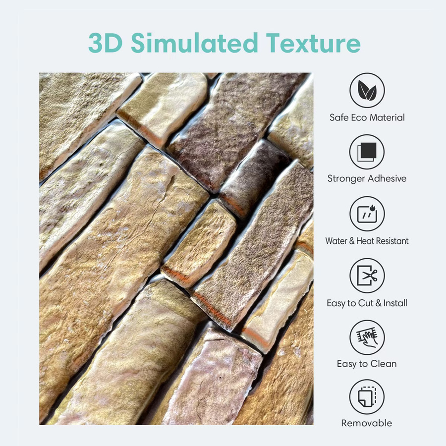 COMMOMY 3D-Fliesenaufkleber in Steinoptik, selbstklebende Wandpaneele für Küche und Badezimmer, grau und mehrfarbig - Bild 3