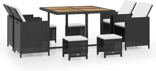 vidaXL 9-tlg Garten-Essgruppe aus Poly Rattan und Akazienholz in Schwarz - Bild 1