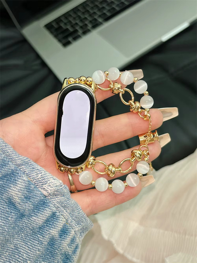 iwujiao Perlen-Armband für Xiaomi Band 10, Mi Band 9, 8, weiß, Gold, NFC - Bild 2