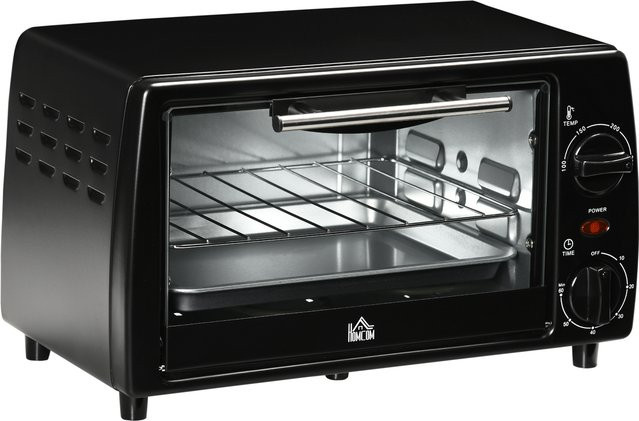 HOMCOM Mini Backofen 10L Schwarz mit 750W Leistung, Timer 60 Min und Ober-/Unterhitze, inkl. Backblech und Rost, B/T/H: 36,5 x 26 x 22 cm - Bild 1