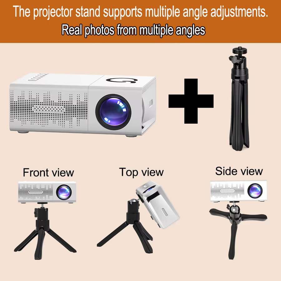 MAOHUTER MINI Tragbarer Projektor in Weiß mit 4K High-Definition-Videowiedergabe und Anschlüssen für HDMI, MicroSD, USB sowie 3,5-mm-Kopfhörer inklusive 2 Stativen - Bild 6
