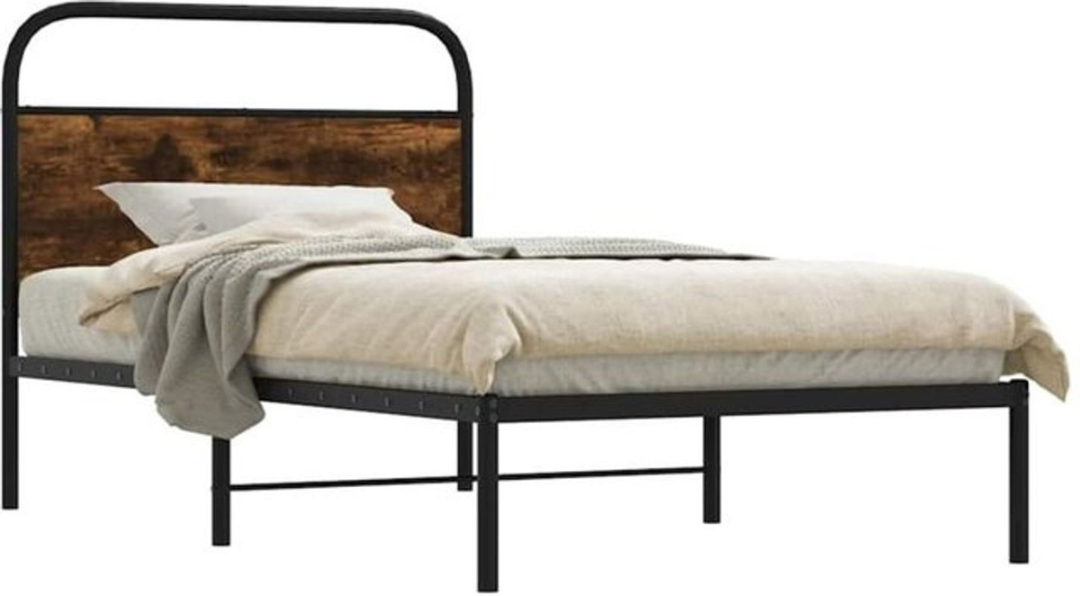 vidaxl Einzelbett Bettgestell aus Holzwerkstoff und Stahl in Braun B/T/H: 90 x 190 cm - Bild 1