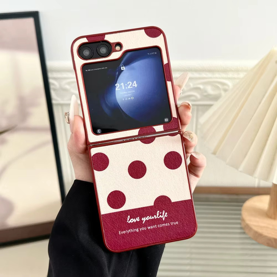 Luxus Handyhülle mit Kristall, Perlen und Pelz sowie Leder-Handgelenkband für Samsung Galaxy Z Flip 7, 6, 5, 4, 3 in Rot - Bild 3