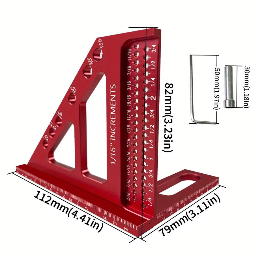Wnew 3D-Mehrwinkel-Messlineal als quadratischer Winkelmesser für die Holzbearbeitung in Schwarz und Rot - Bild 2