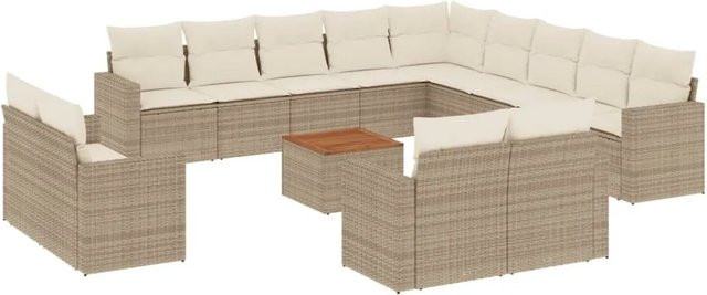 vidaXL 14-tlg. Garten-Sofagarnitur aus Polyrattan in Beige mit Kissen und Couchtisch, L-Form für Terrasse und Garten - Bild 1