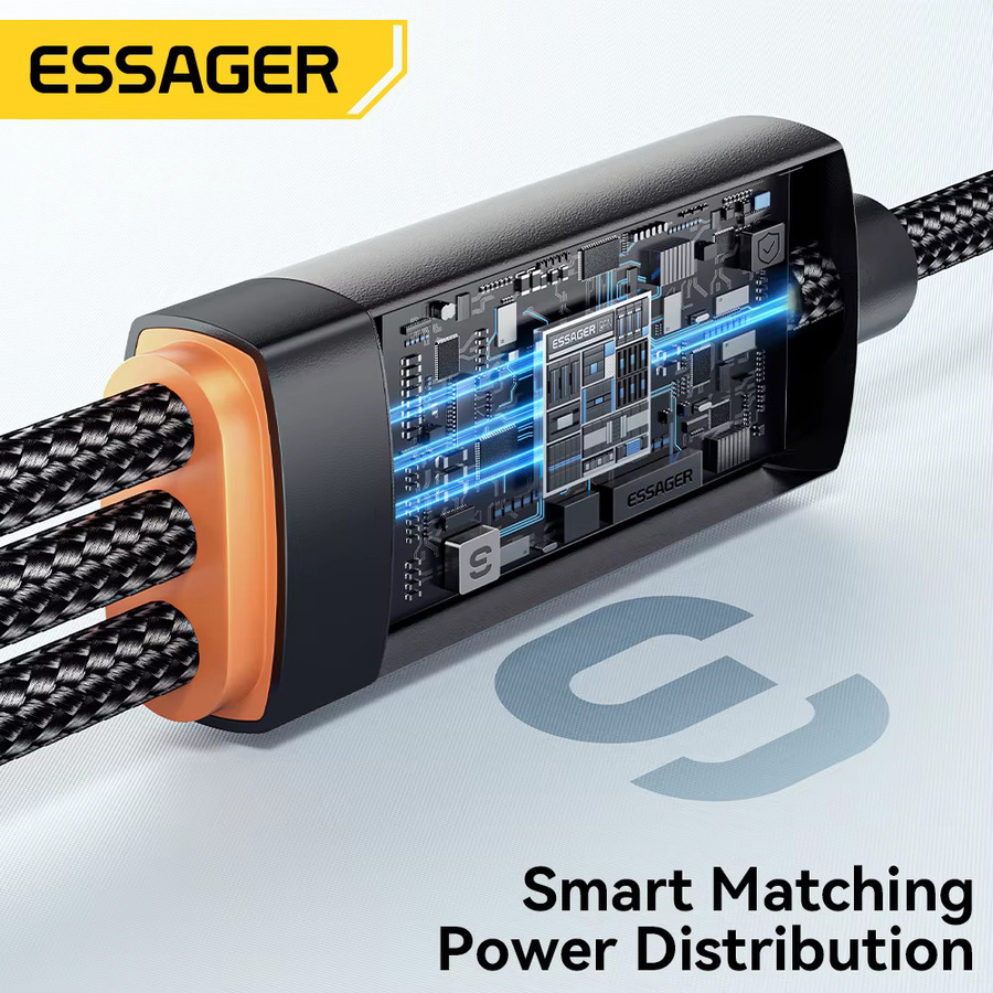Essager 3-in-1 USB-C Ladekabel mit magnetischer Aufladung für Apple iWatch und iPhone, 100 W, Schwarz - Bild 3