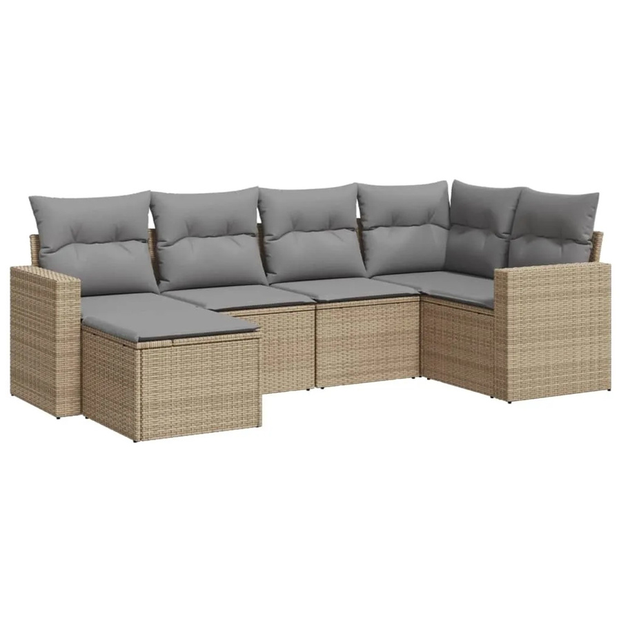 vidaXL 6-tlg Garten-Sofagarnitur in L-Form aus Poly-Rattan mit Kissen in Beige - Bild 2