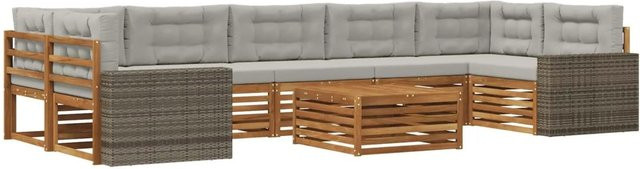 vidaXL Outdoor-Sofagarnitur aus Akazienholz in L-Form mit 8 Teilen, Farbe Natur und Hellgrau - Bild 1