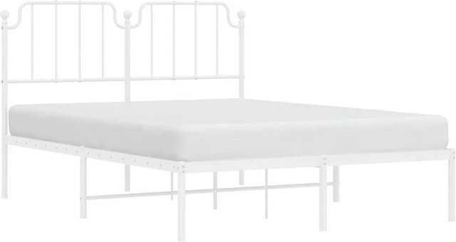 vidaXL Bettgestell aus Metall mit Kopfteil in Weiß, B/T: 150 x 200 cm - Bild 1