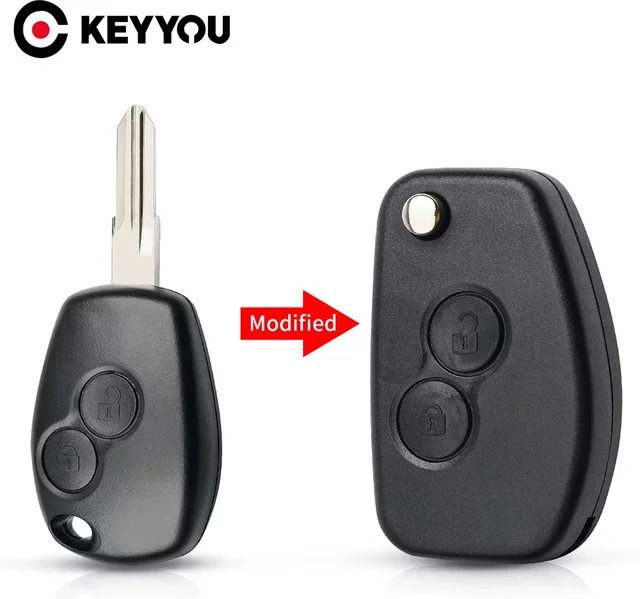 Keyyou vac102 ne72 modifizierte Schlüsselhülle für Renault Dacia Nissan, 2 Tasten Flip Remote Fob Gehäuse, Schwarz - Bild 1