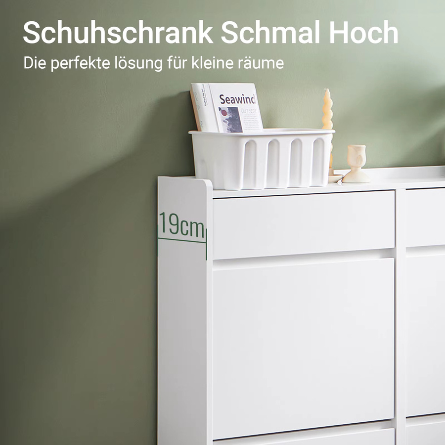 SoBuy Schuhschrank FSR169-W mit 4 Klappen in Weiß, schmaler Schuhkipper mit Regalfächern, B/H/T: 98 x 95 x 19 cm - Bild 5