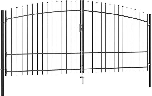 vidaXL Doppelflügel-Gartentor aus Stahl mit Speerspitzen-Design in Schwarz, B: 400 cm, H: 225 cm - Bild 1