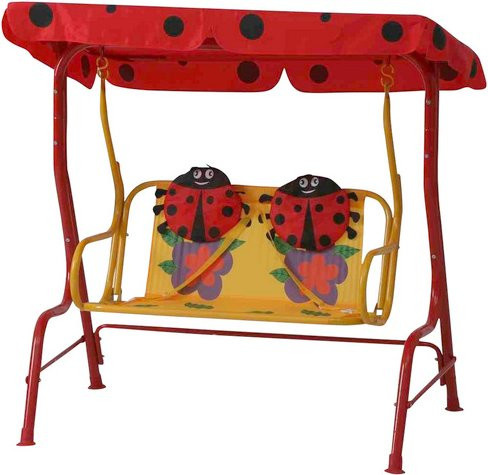 Siena Garden Kinder-Hollywoodschaukel Marie mit Marienkäfer-Motiv in Rot, 2-Sitzer mit Sonnendach und Armlehnen, B/T/H: 75 x 115 x 118 cm - Bild 1