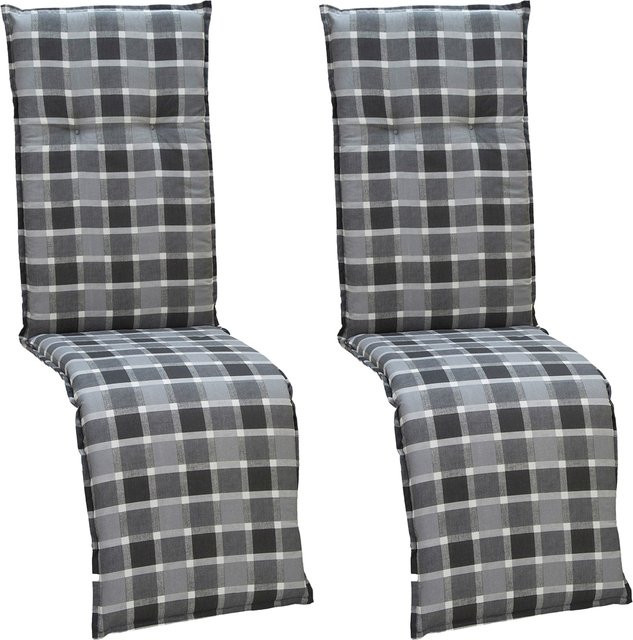 NYVI 2er Set Liegenauflage für Barcelona Relaxliegen mit Komfortschaumkern, Grau/Anthrazit Karo, B/T/H: 171 x 50 x 6 cm - Bild 1