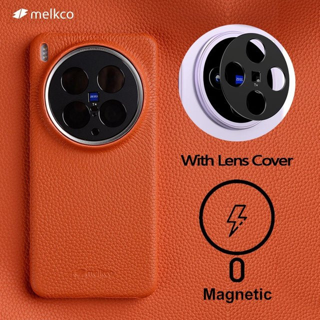 Melkco Echtleder MagSafe Magnet-Hülle für VIVO X300 Ultra mit Kameraobjektivschutz und Business-Rindslederhülle in Grün oder Orange - Bild 1