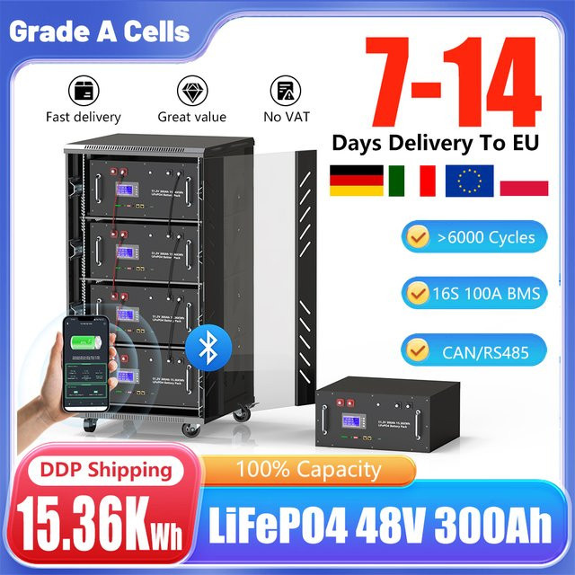 KEZIMO LiFePO4 Batterie 48V 300Ah mit Bluetooth und BMS in Schwarz - Bild 1