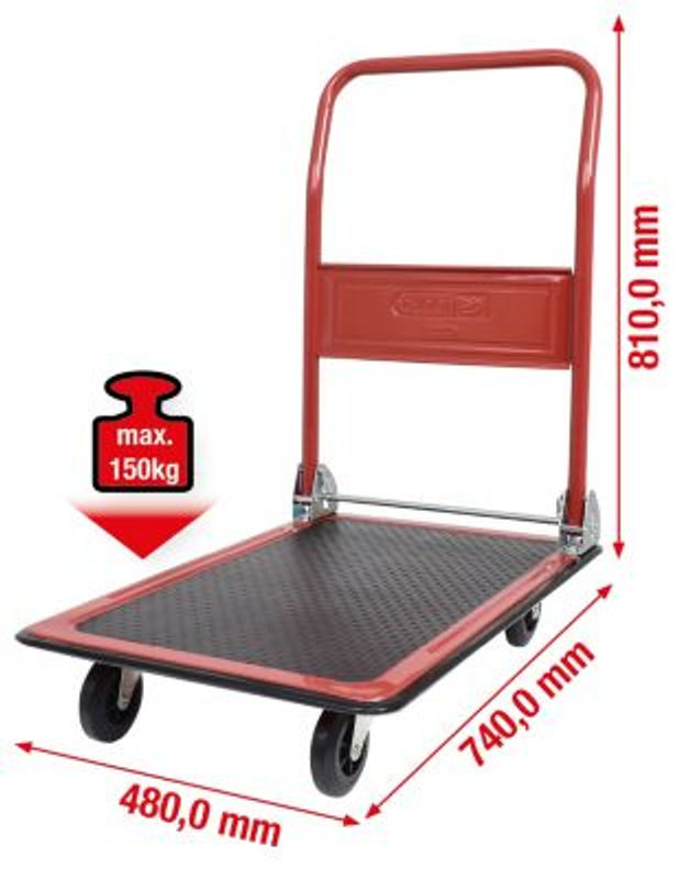 KS Tools Plattformwagen aus Stahl in Schwarz-Rot mit einer Traglast von 150 kg, B/T/H: 74 x 48 x 8,1 cm - Bild 2
