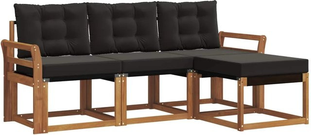 vidaXL Outdoor-Sofagarnitur 4-teilig aus Akazienholz und Textilene in Schwarz und Natur mit Kissen - Bild 1