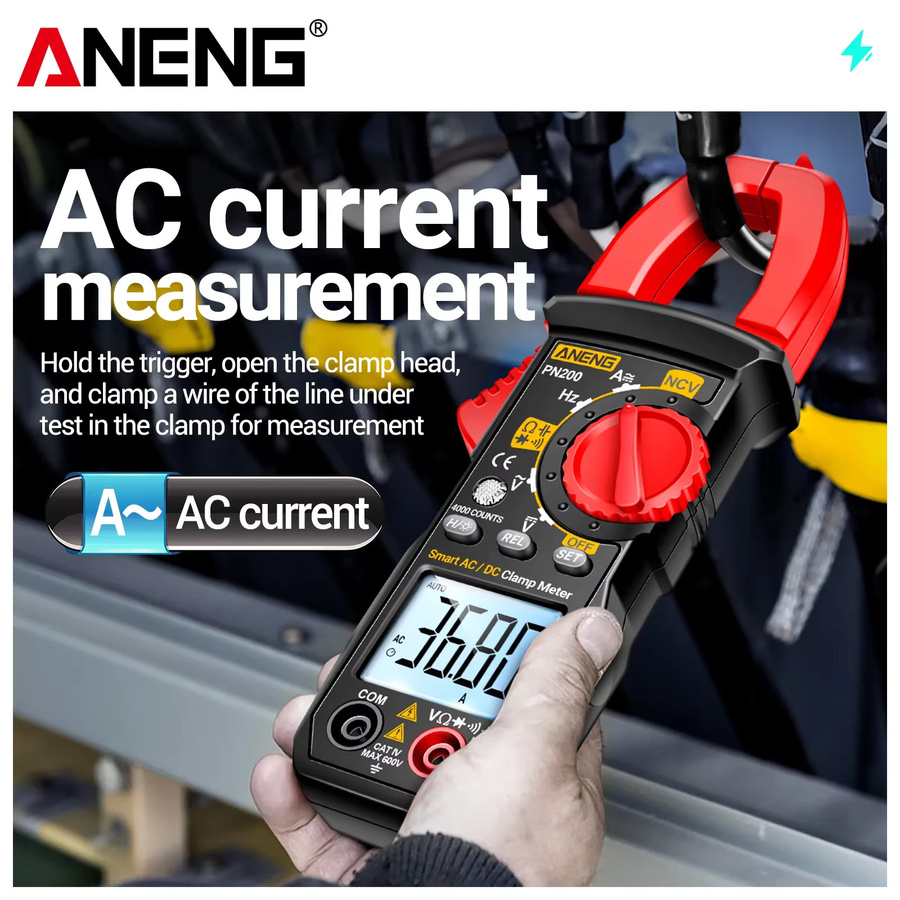 ANENG PN200 Digitales Zangenmessgerät 600A AC/DC Strom-Spannungs-Multimeter mit NCV, Ohm, Widerstands- und Kapazitäts-Tester in Rot - Bild 2