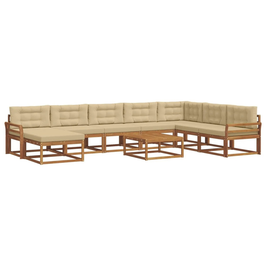 vidaXL Outdoor-Sofagarnitur aus Akazienholz in L-Form, 9-teiliges Set mit Kissen in Natur und Beige - Bild 2