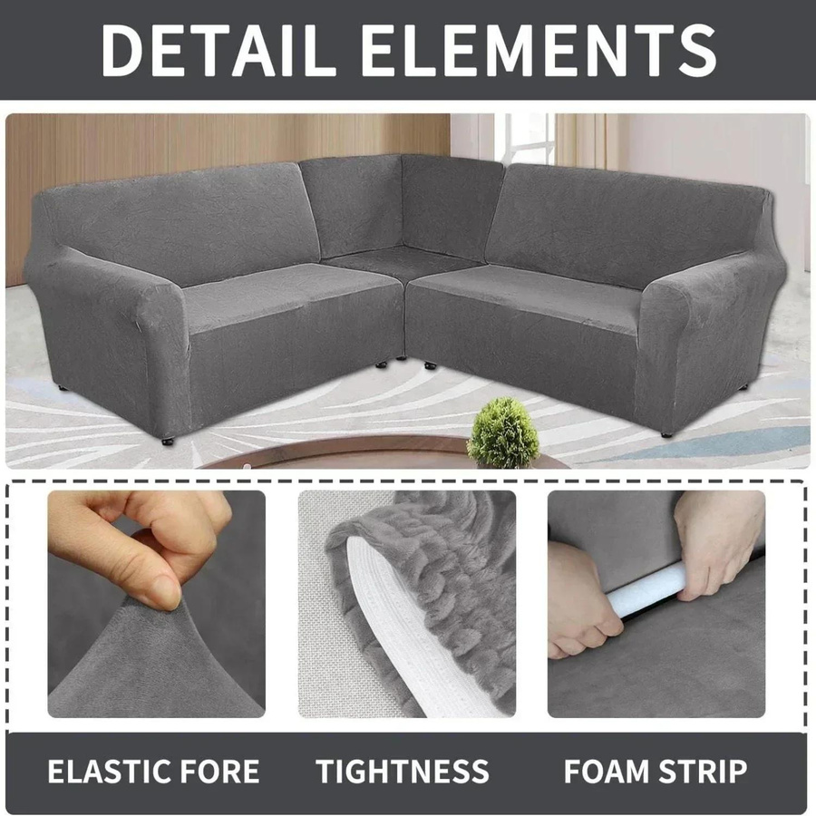 Yiran Furniture 3-teiliger L-förmiger Sofabezug aus Samt und Plüsch für modulare 5-Sitzer Ecksofas - Bild 3
